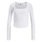 W JXFura Square Neck Rib L/S Top