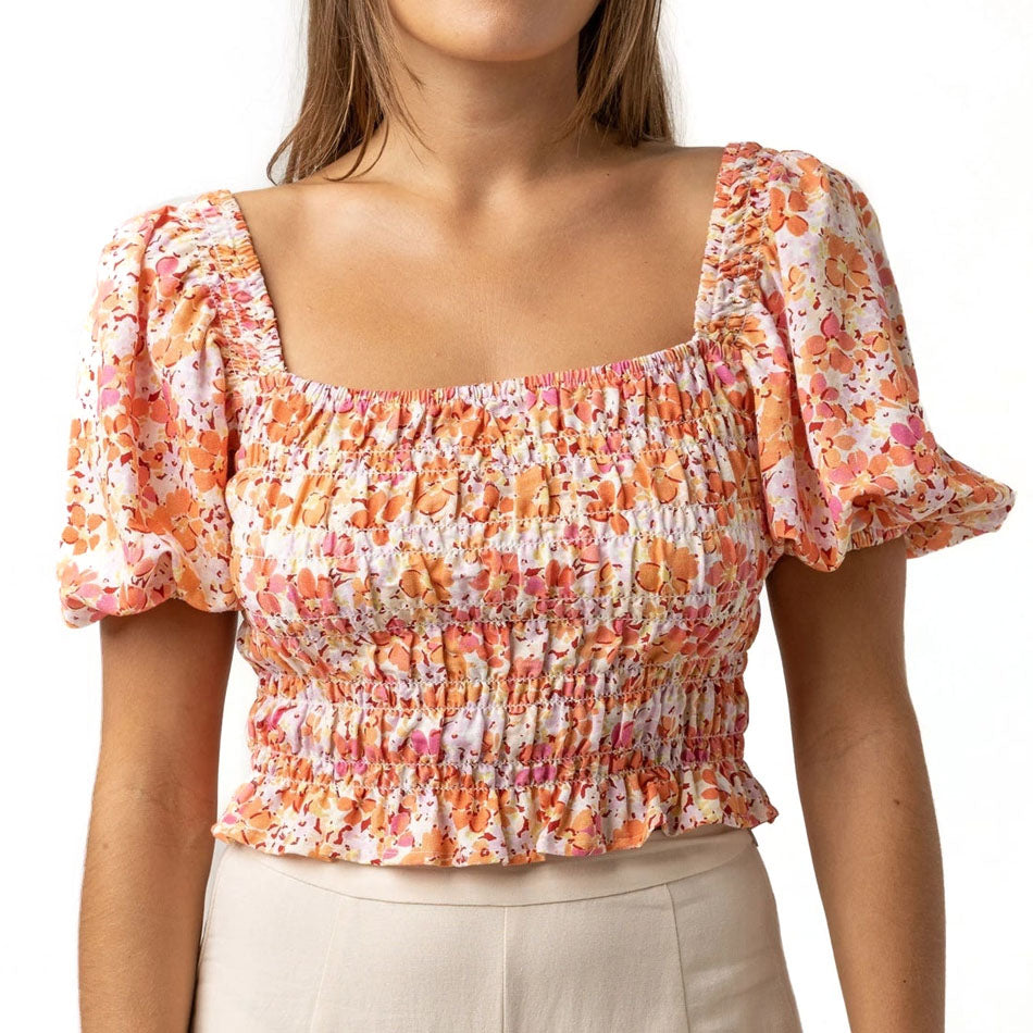 W Rosa Floral Smocked S/S Top