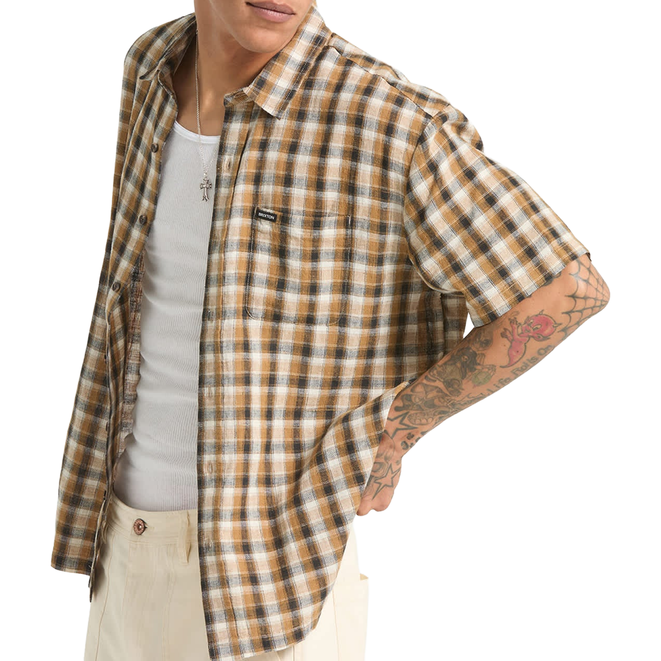 Cru Linen Blend Plaid Woven S/S