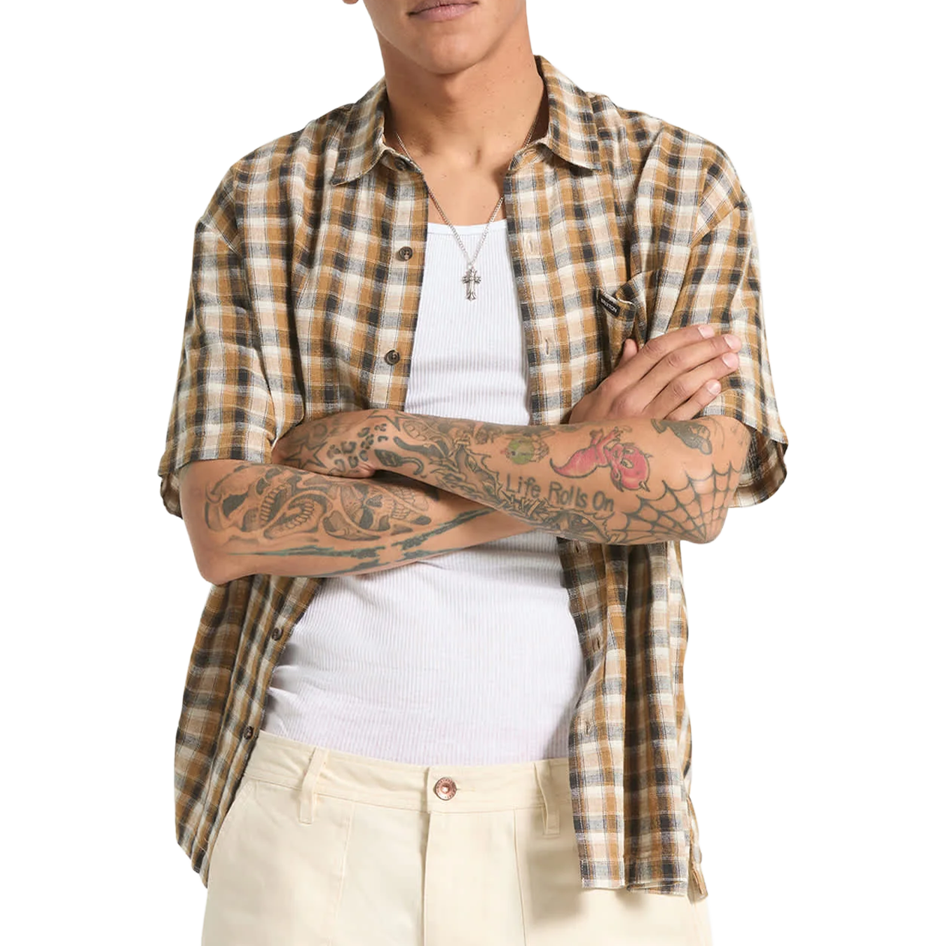 Cru Linen Blend Plaid Woven S/S