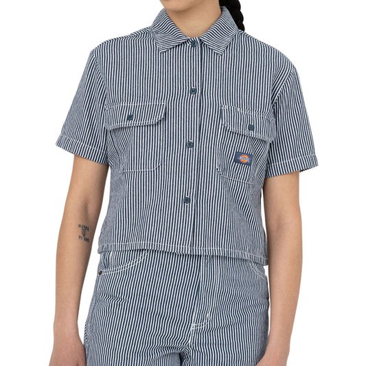 W Hickory Striped Cropped Work Shirt S/S Button-Up SP23